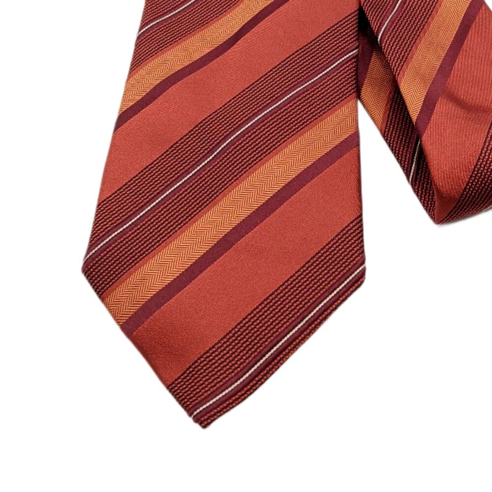 Allea Milano Silk Repp Tie Mens 59.5” Rust Gold Sunset Stripe Classic Italy New
